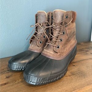 Sorel Men's Brown Leather and Black Rubber Duck Boots